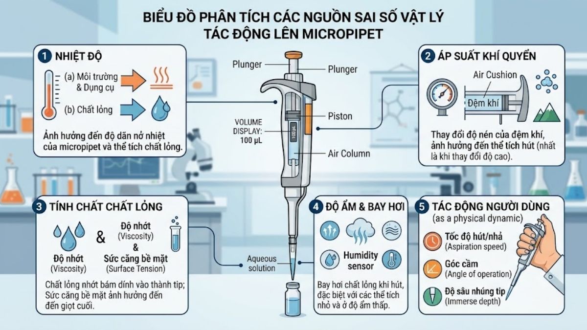 Biểu đồ phân tích các nguồn sai số vật lý tác động lên micropipet
