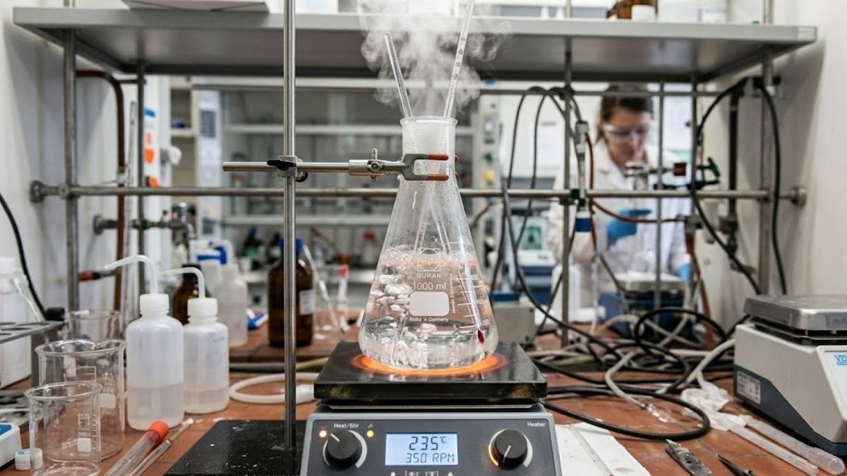 Bình tam giác Duran đun trên bếp điện gia nhiệt đạt nhiệt độ cao