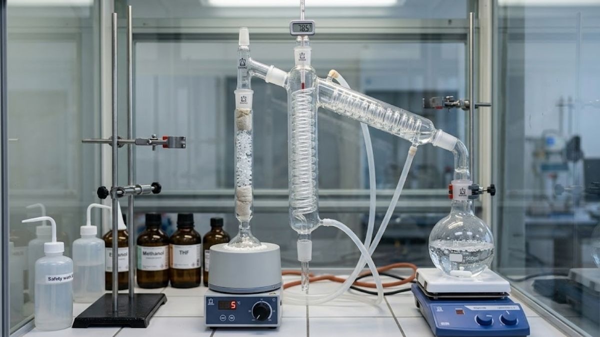 Hệ thống chưng cất hồi lưu hoàn chỉnh sử dụng ống sinh hàn xoắn Borosilicate 3.3