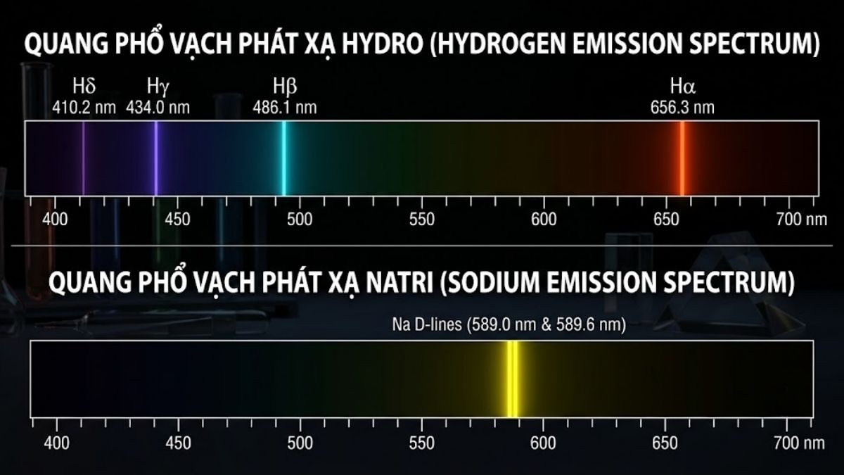  Các vạch màu đặc trưng của quang phổ vạch phát xạ Hydro và Natri 