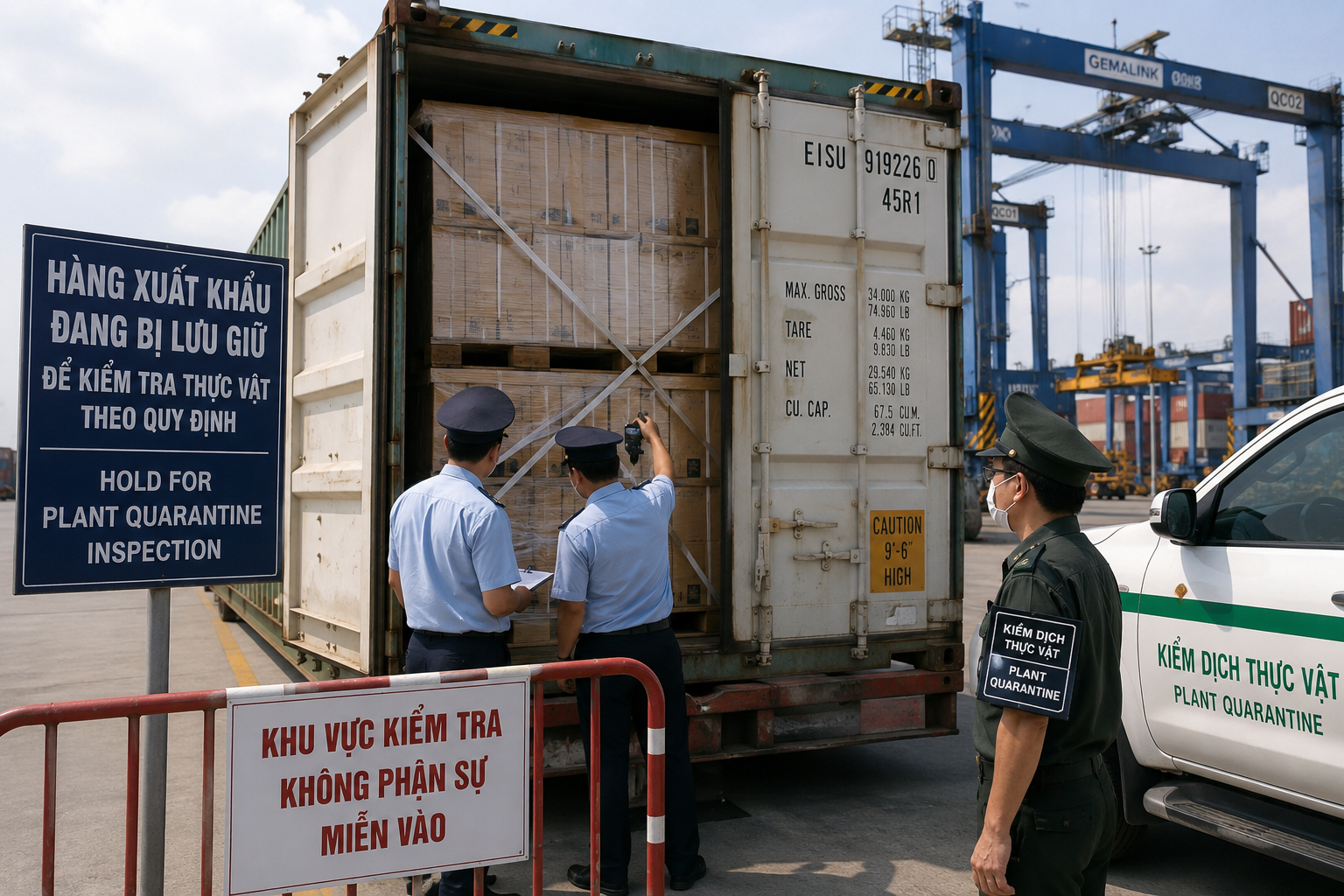 container hàng xuất khẩu bị lưu giữ tại cảng để kiểm hóa kiểm dịch thực vật