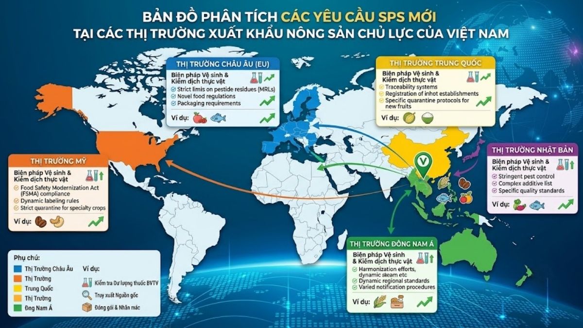 Bản đồ phân tích các yêu cầu SPS mới tại các thị trường xuất khẩu nông sản chủ lực của Việt Nam