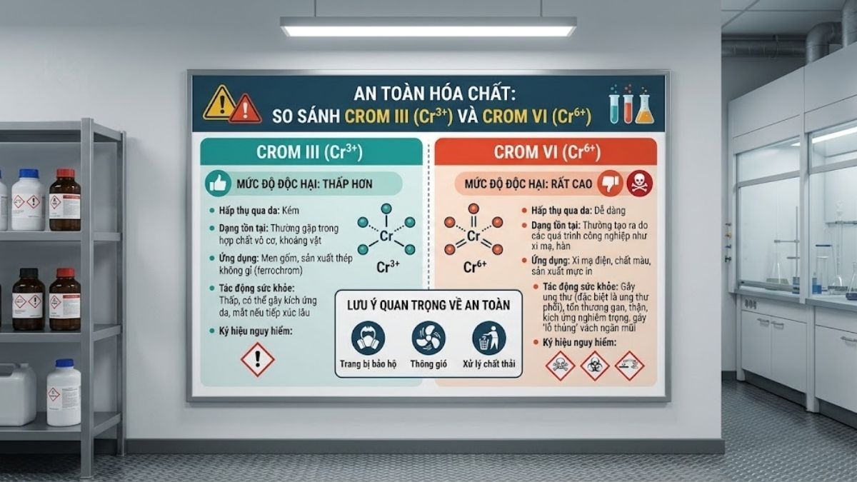 Bảng cảnh báo an toàn hóa chất và so sánh mức độ độc hại giữa Crom III và Crom VI