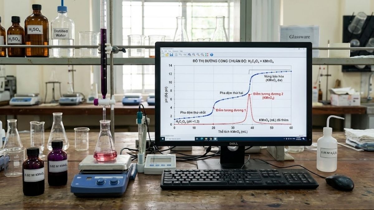 Đồ thị đường cong chuẩn độ Axit Oxalic bằng KMnO4 trong phòng lab