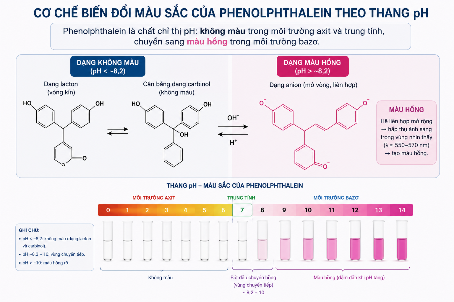 Co che bien doi mau sac cua Phenolphthalein theo thang do pH