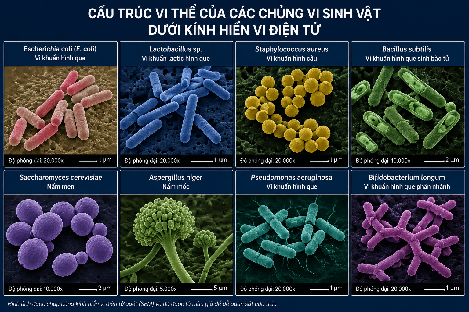 Cấu trúc vi thể của các chủng vi sinh vật dưới kính hiển vi điện tử