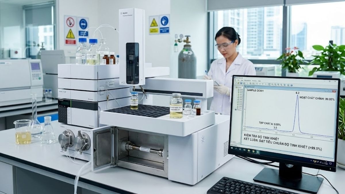 Hệ thống sắc ký lỏng HPLC kiểm tra độ tinh khiết sau quá trình thủy phân dược phẩm
