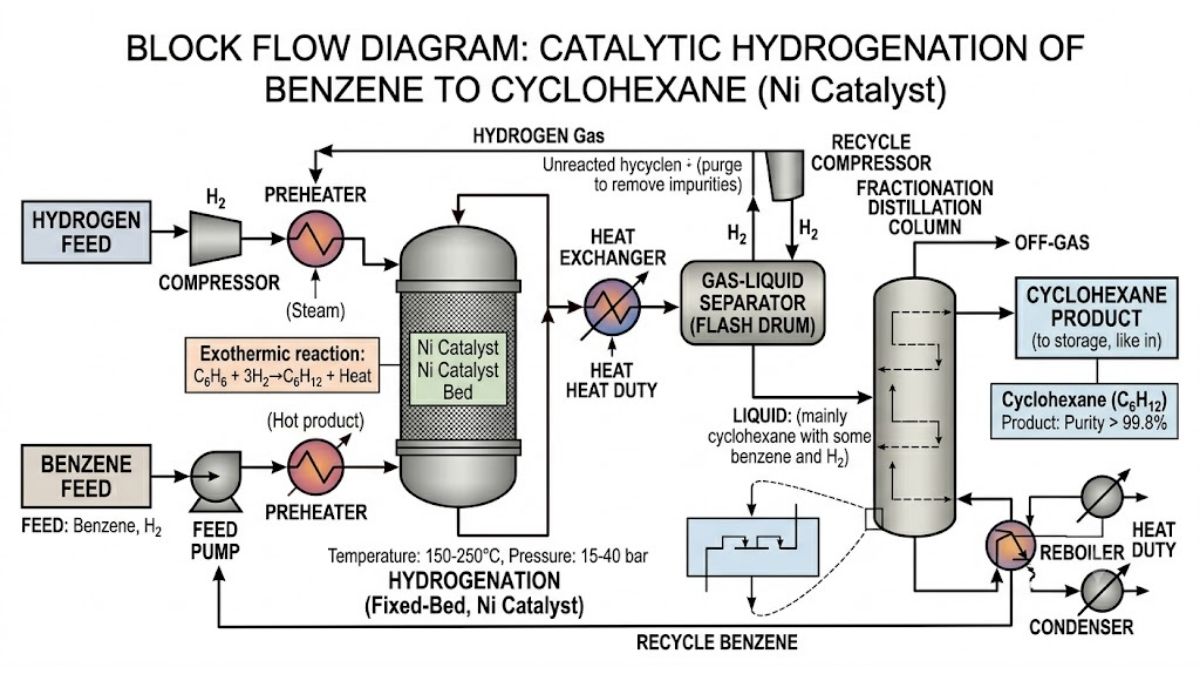 Sơ đồ khối (Block flow diagram) quy trình hydro hóa benzen có xúc tác Niken