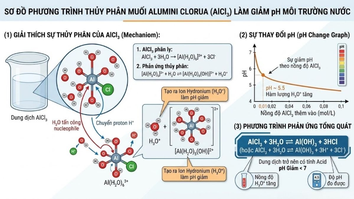 Phương trình thủy phân muối AlCl3 làm giảm pH môi trường nước