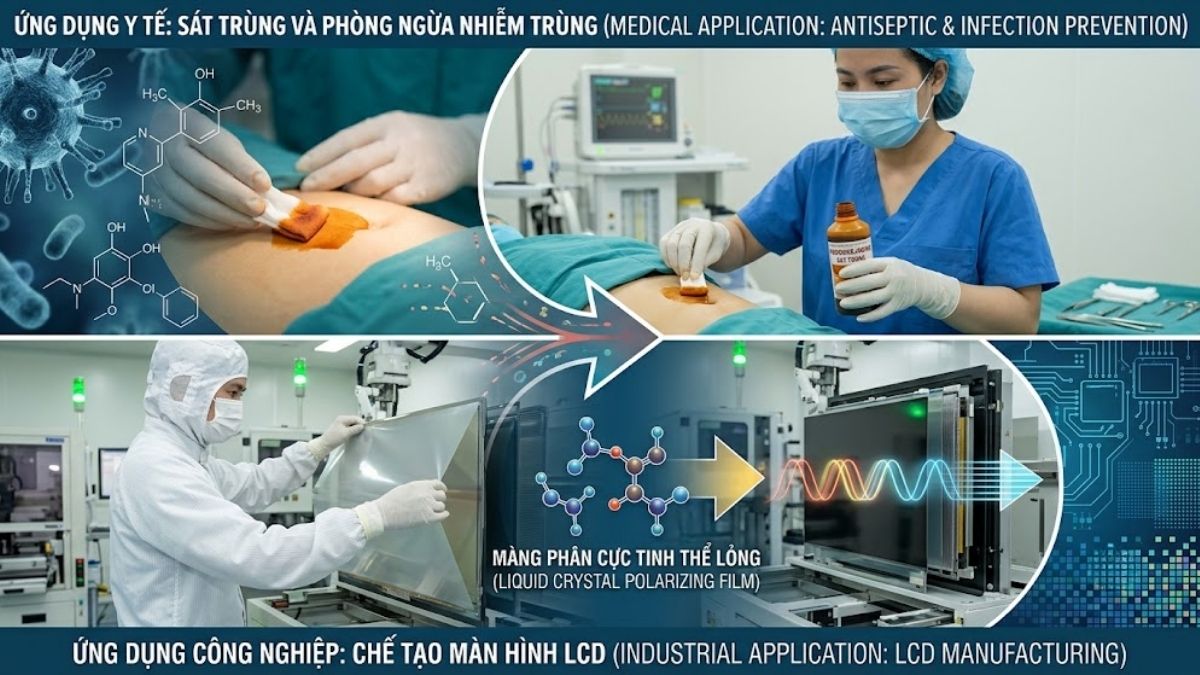 Ứng dụng của dung dịch sát trùng Povidone-Iodine trong y tế và màng phân cực tinh thể lỏng trong công nghiệp chế tạo màn hình LCD