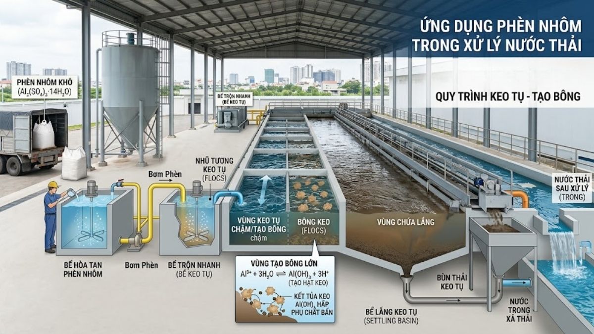 Ứng dụng phèn nhôm trong bể lắng keo tụ xử lý nước thải