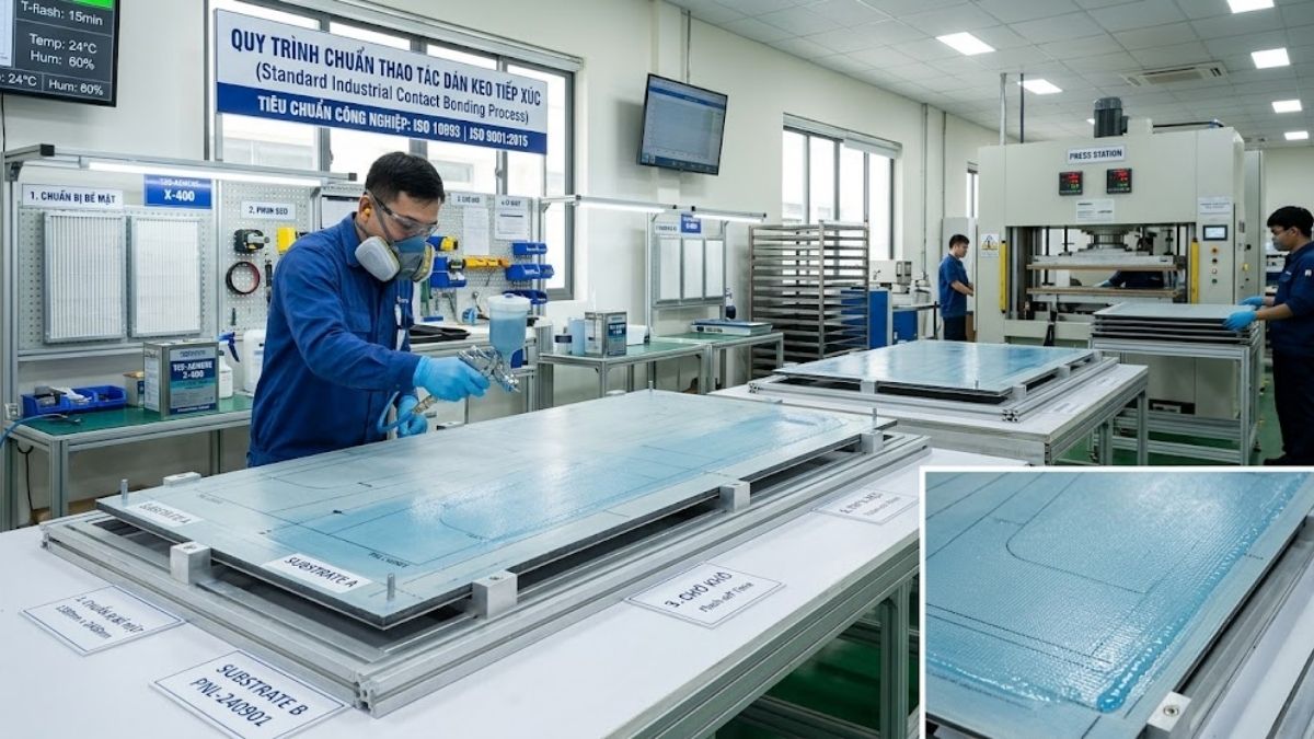 Quy trình chuẩn thao tác dán keo tiếp xúc theo tiêu chuẩn công nghiệp